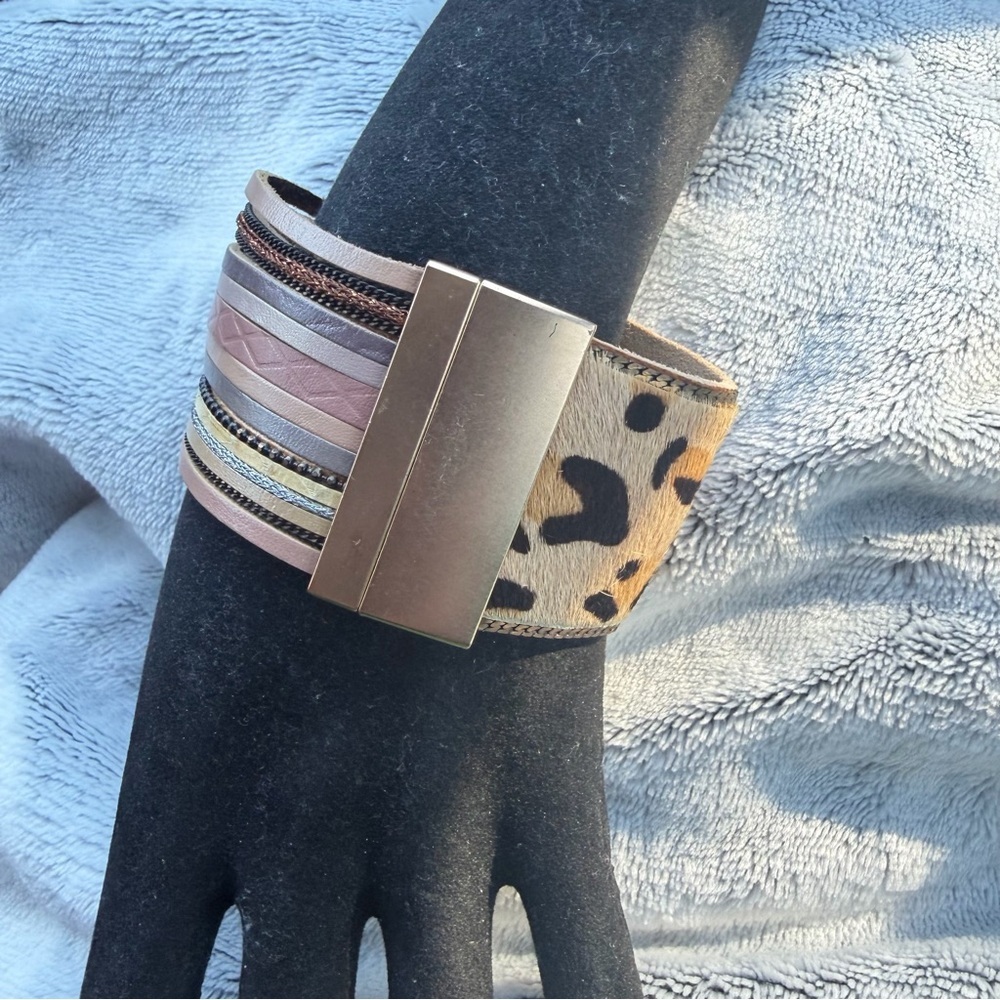 Leopard Print and Metallic Bracelet